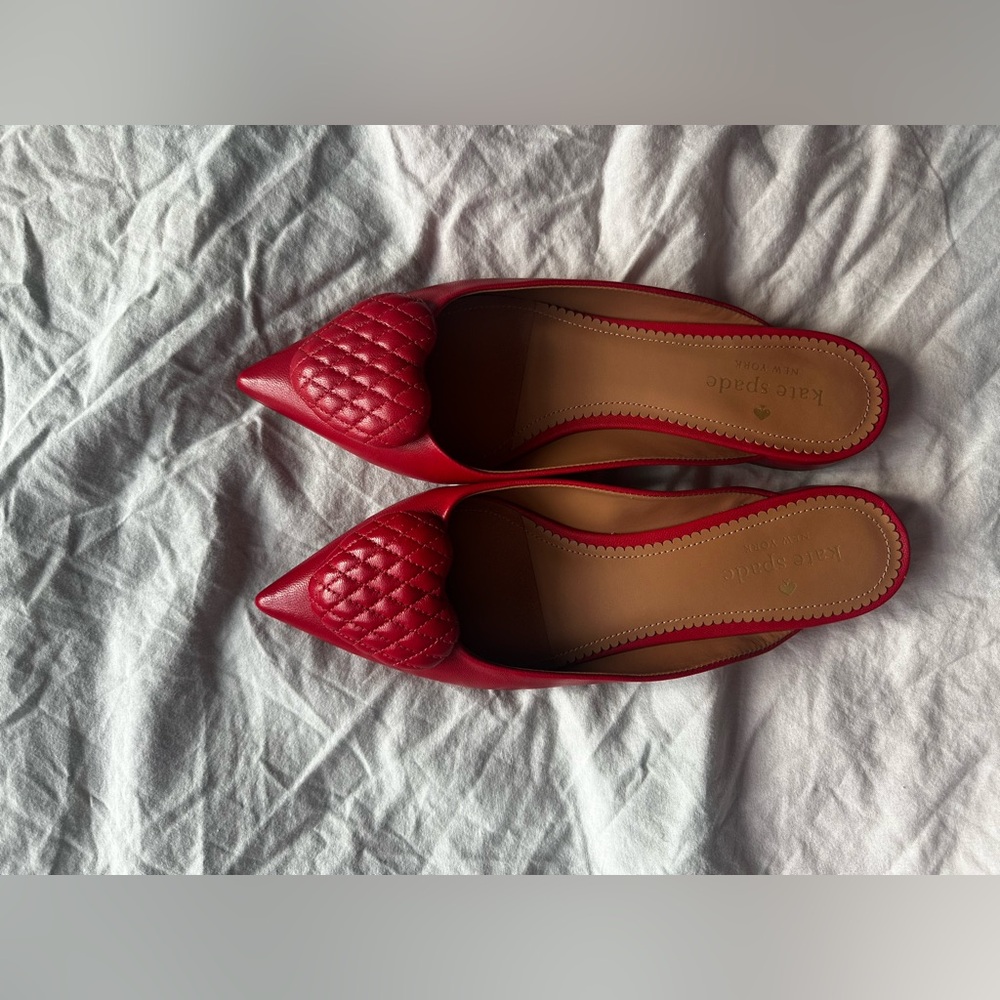 Kate Spade  Red Pointed Toe Mules  8B – Low Block Heel – Slip-On Designer Shoes - Picture 3 of 12